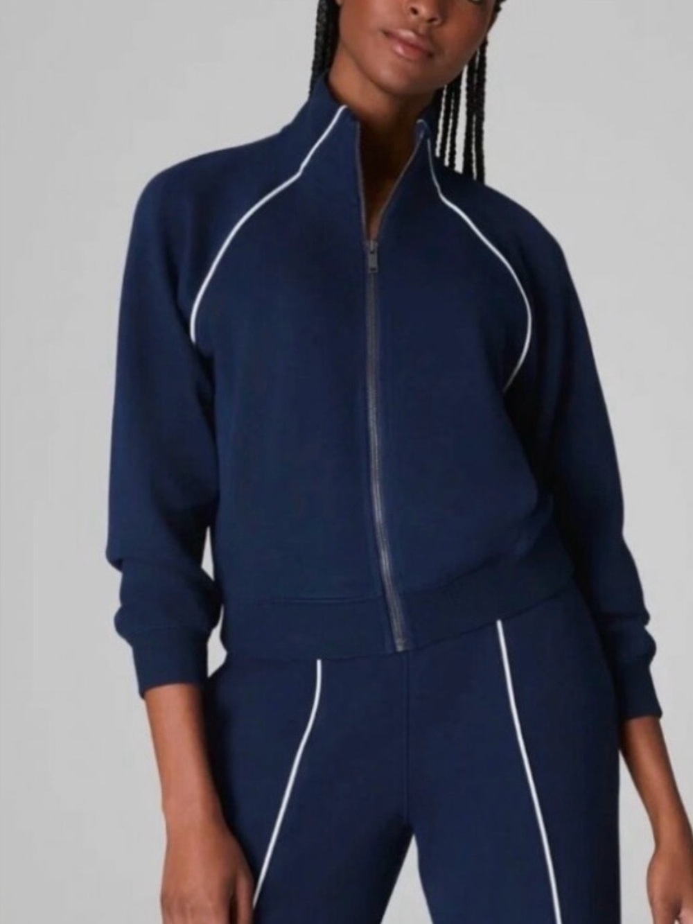 SPANX Navy Jacket with White Piping